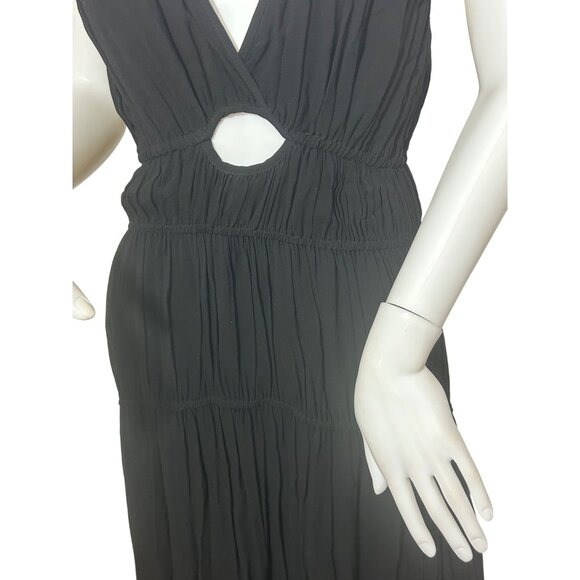 YFB Dress M Black Maxi Tiered Ruched Straps Party Cocktail V-Neck Keyhole Lined - Picture 10 of 16